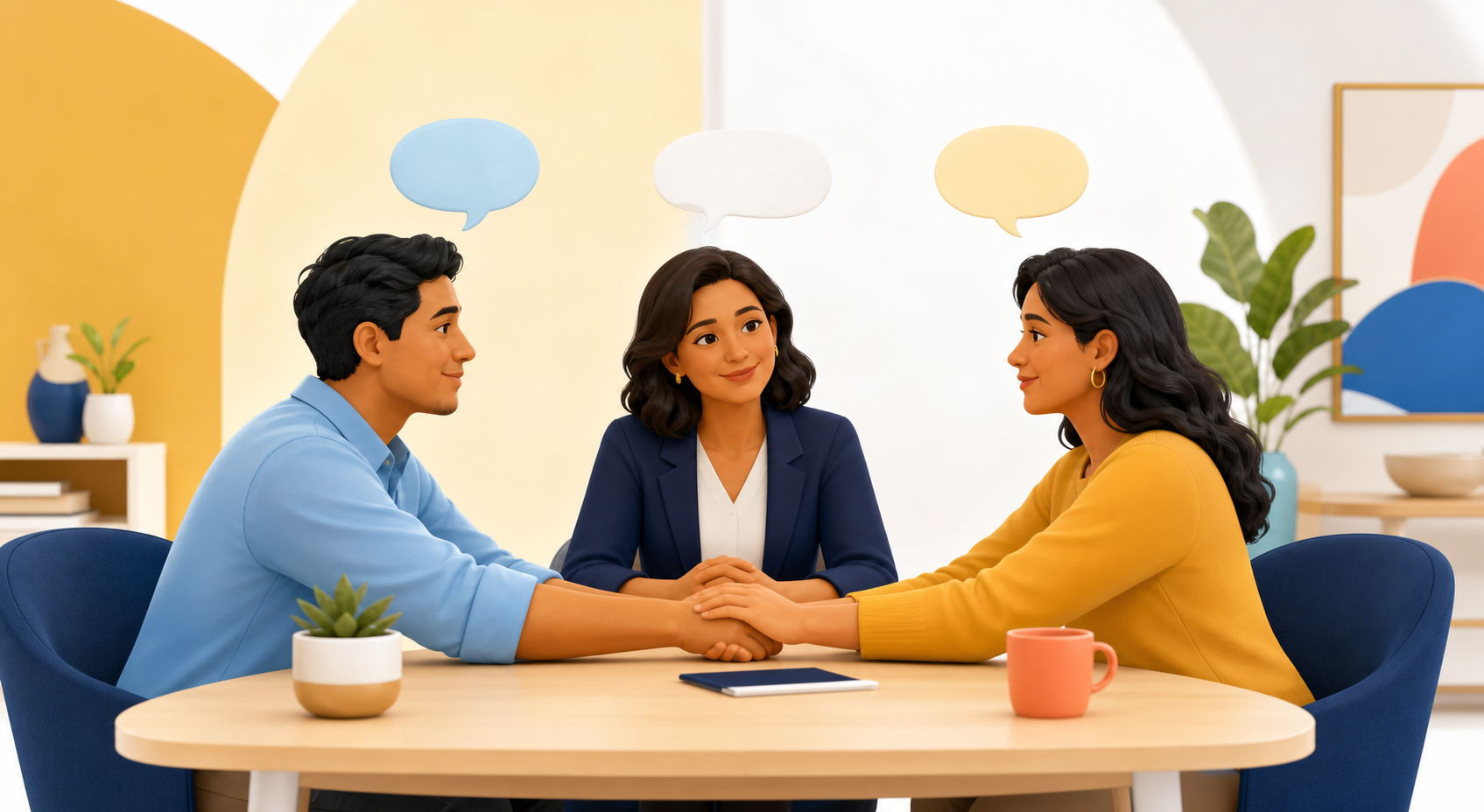 Personas construyendo voluntariamente un acuerdo familiar